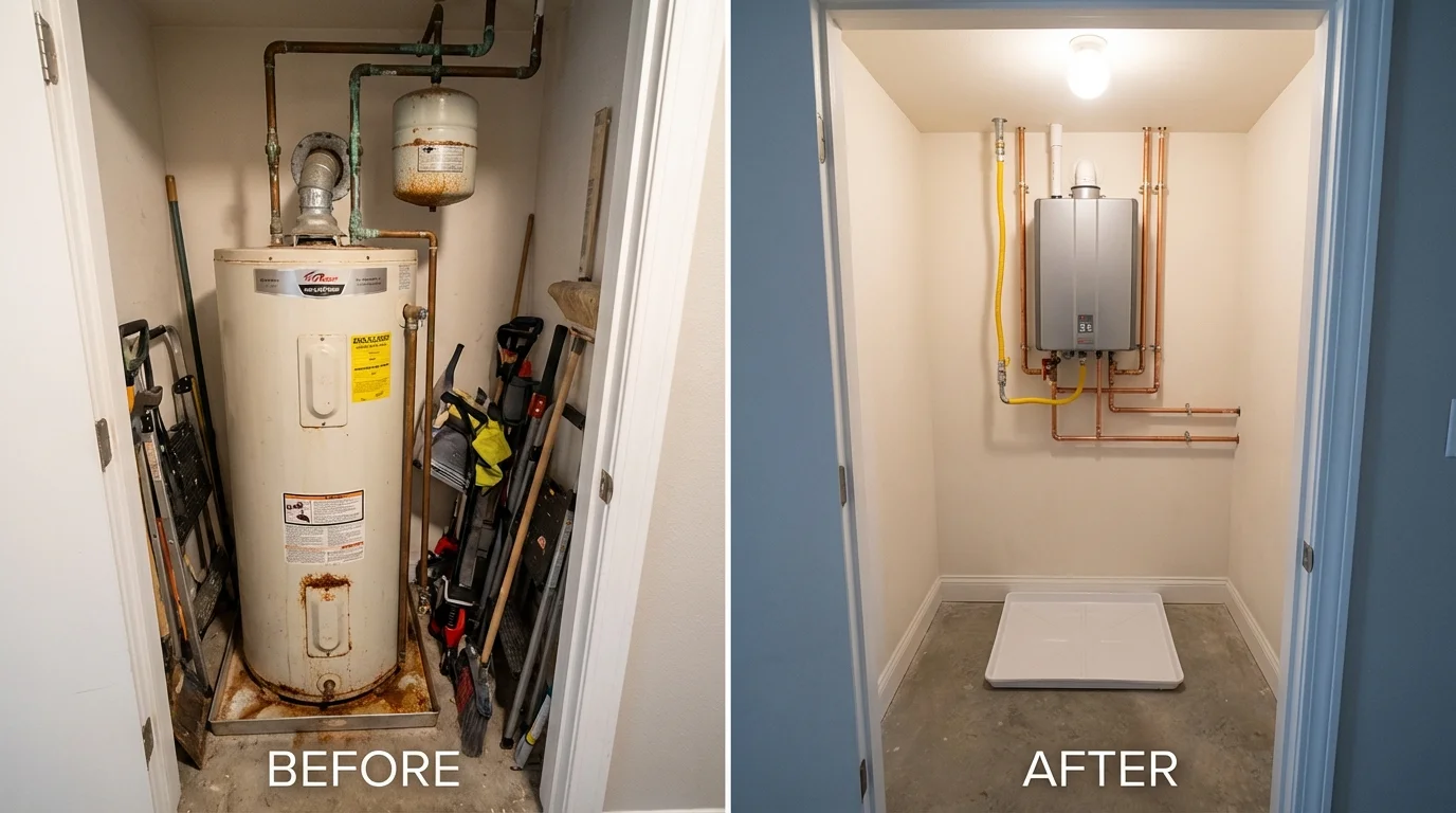 Tank water heater versus wall-mounted tankless unit comparison for Norfolk, NE homeowners